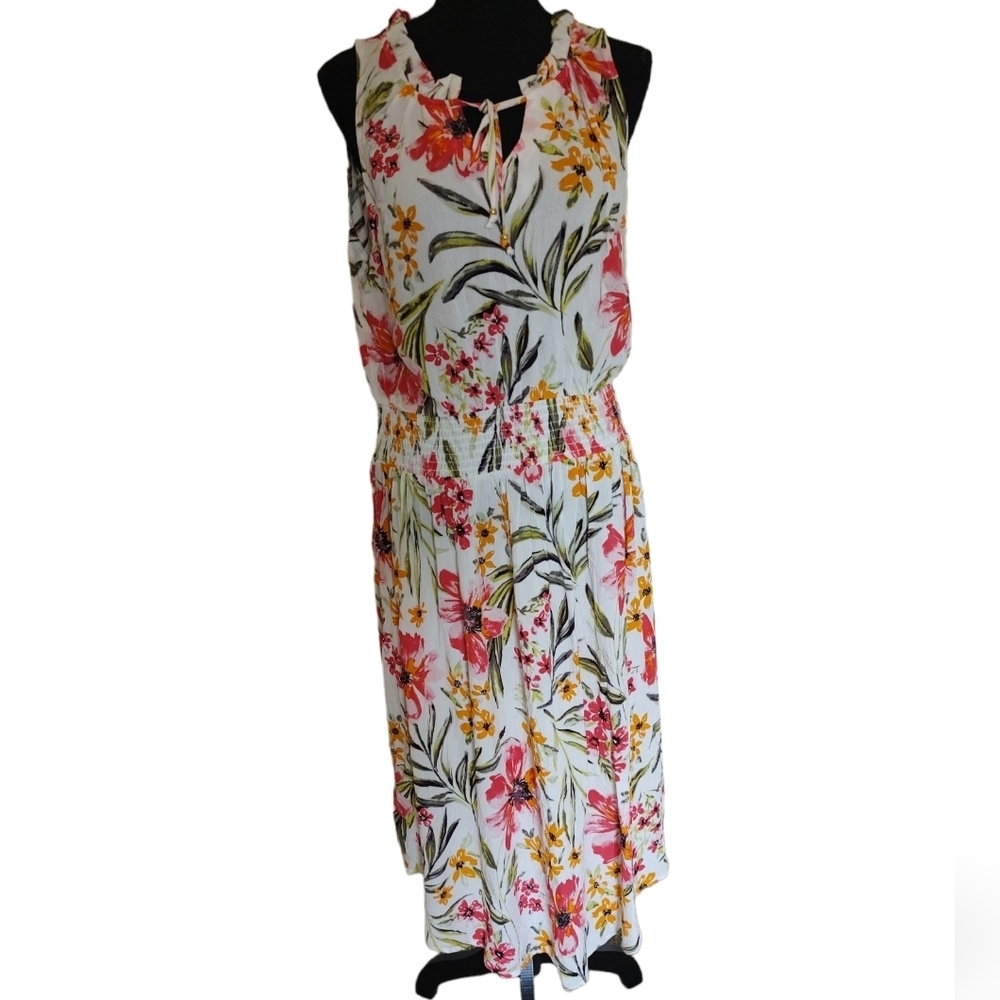 Harlow & Rose Sleeveless Semi-Sheer Floral Midi Dress  100% Rayon Sz.PL